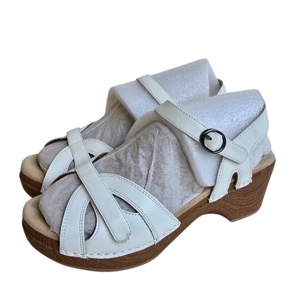 White Sandals Dansko Season Size 9.5-10 EU 40 Leather Platform Clog Ankle Strap - Picture 4 of 14